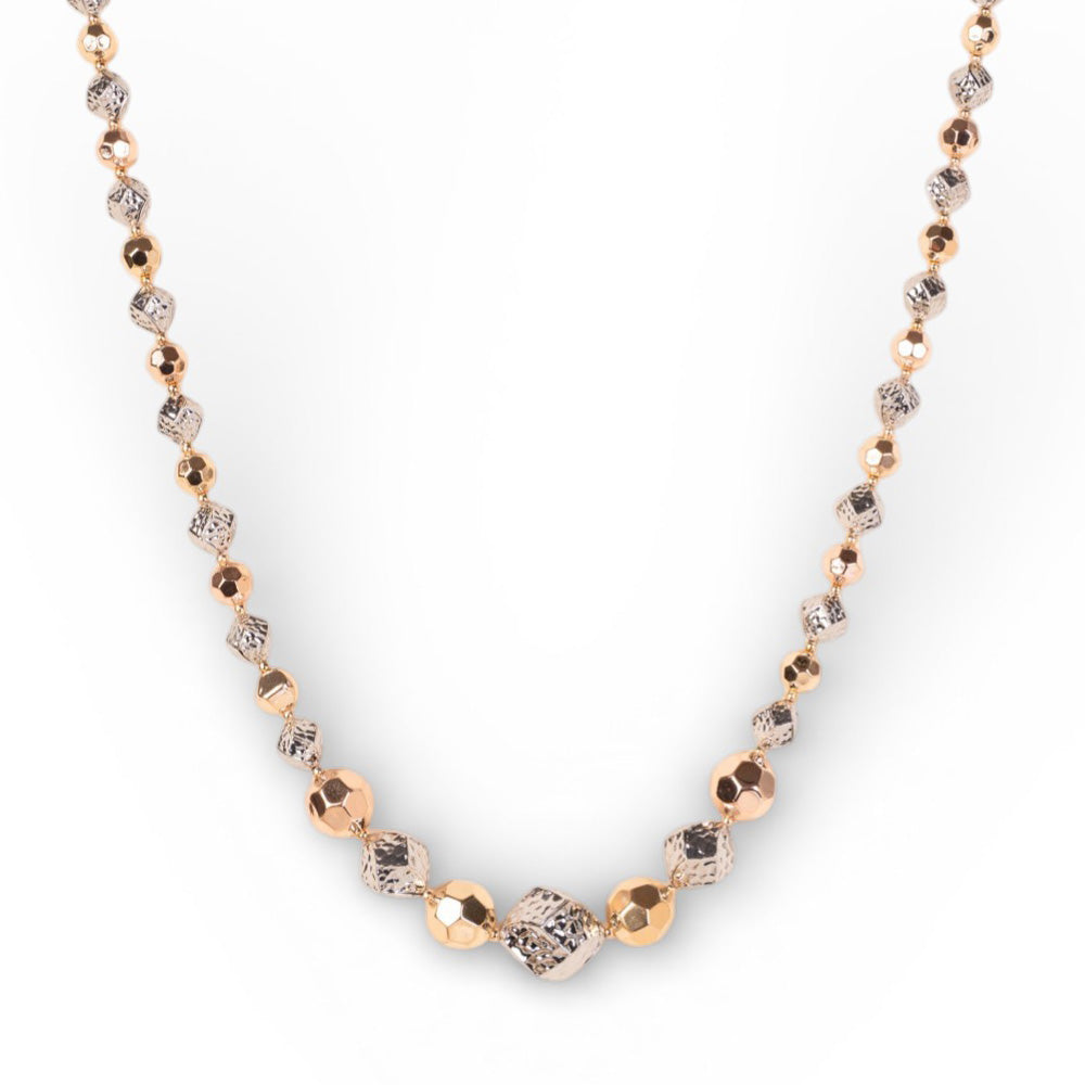 COLLANA LUNGA CON UNITA' GEOMETRICE SFACCETTATE E MARTELLATE