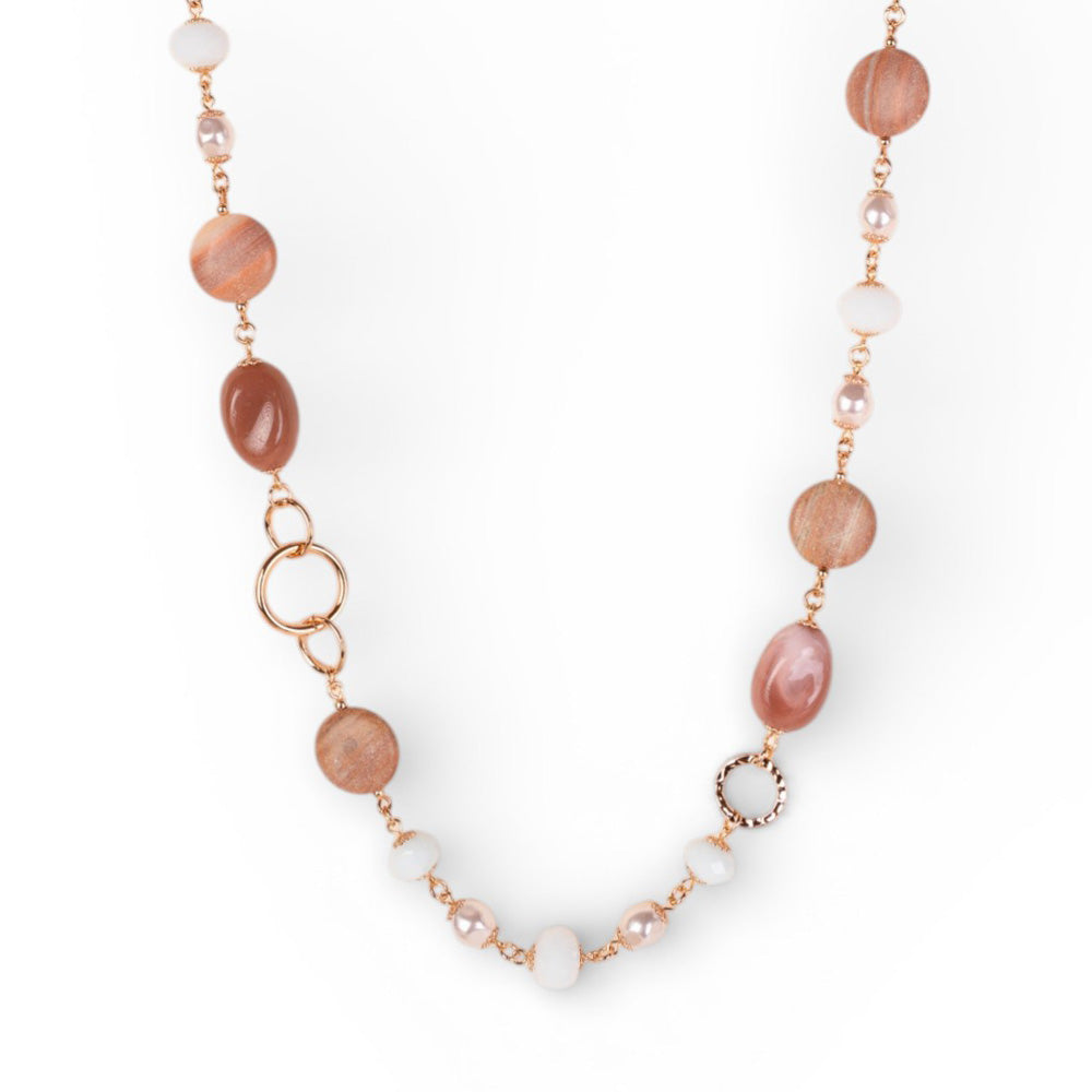COLLANA LUNGA CON PIETRE DI DIVERSA CONSISTENZA E PERLE