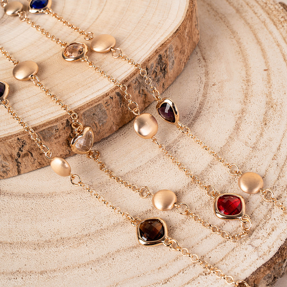 COLLANA LUNGA A DOPPIO FILO CON PIETRE E UNITA' SATINATE