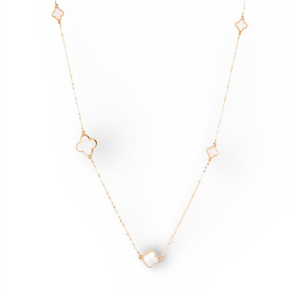 COLLANA LUNGA REGOLABILE CON QUADRIFOGLI DI DIVERSA GRANDEZZA