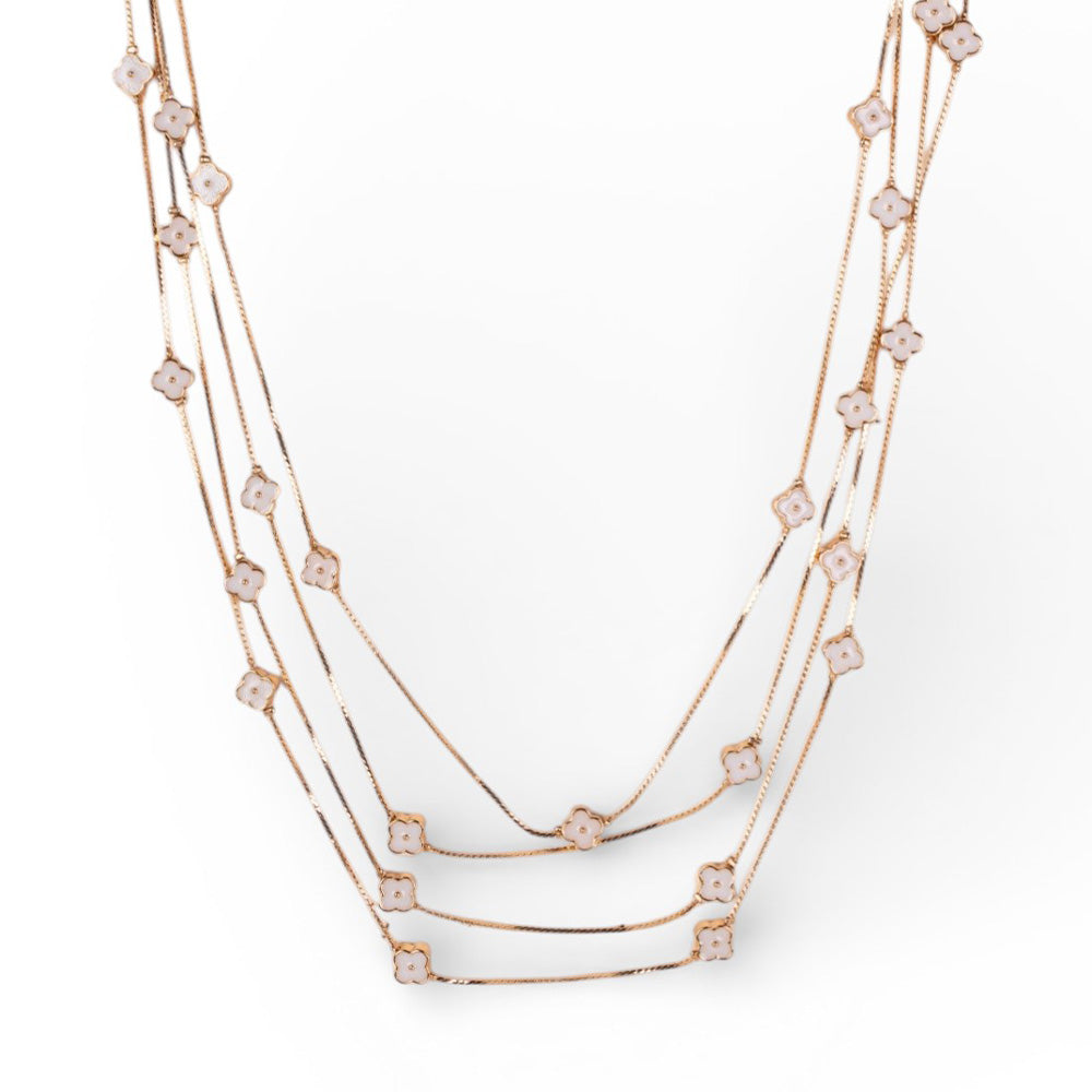 COLLANA LUNGA A TRE FILI CON ELEMENTI A FIORE