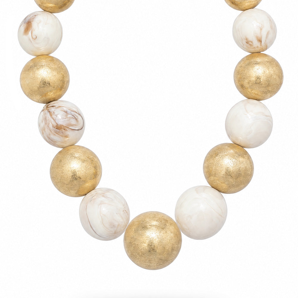 COLLANA CON SFERE DORATE E ELEMENTI TURCHESI MARMORIZZATI