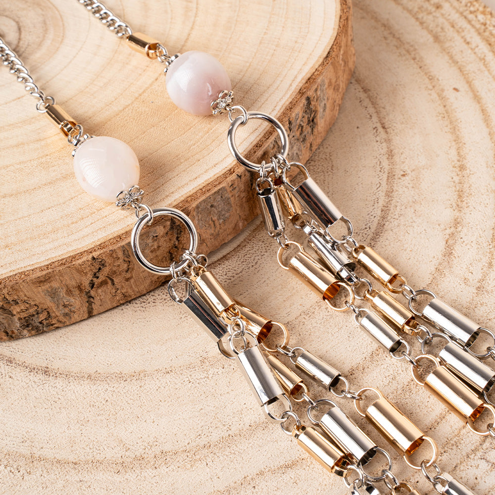 COLLANA LUNGA MULTIFILO CON CILINDRI E PIETRE