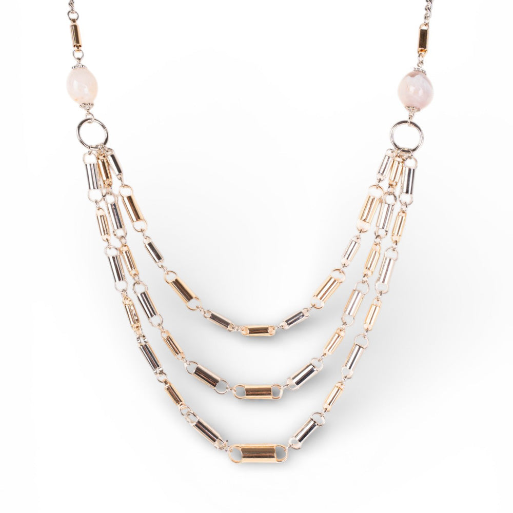 COLLANA LUNGA MULTIFILO CON CILINDRI E PIETRE