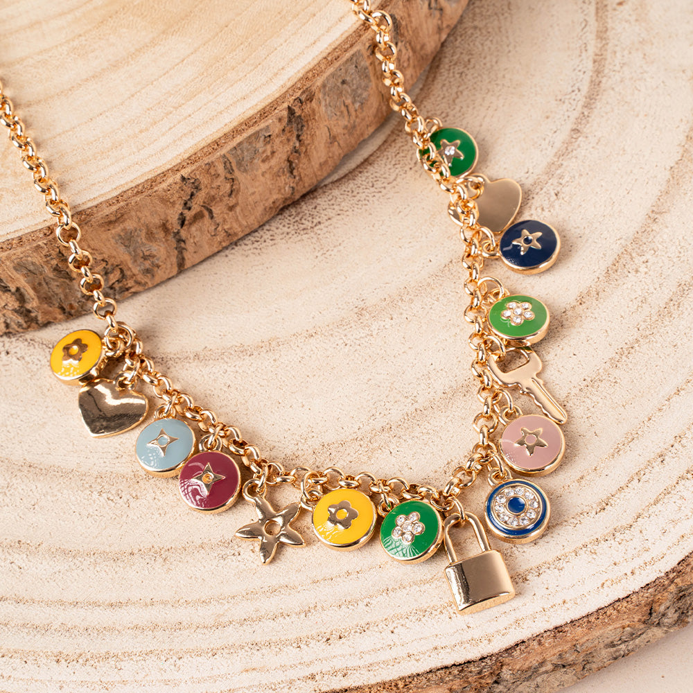 COLLANA GIROCOLLO CON CHARM COLORATI
