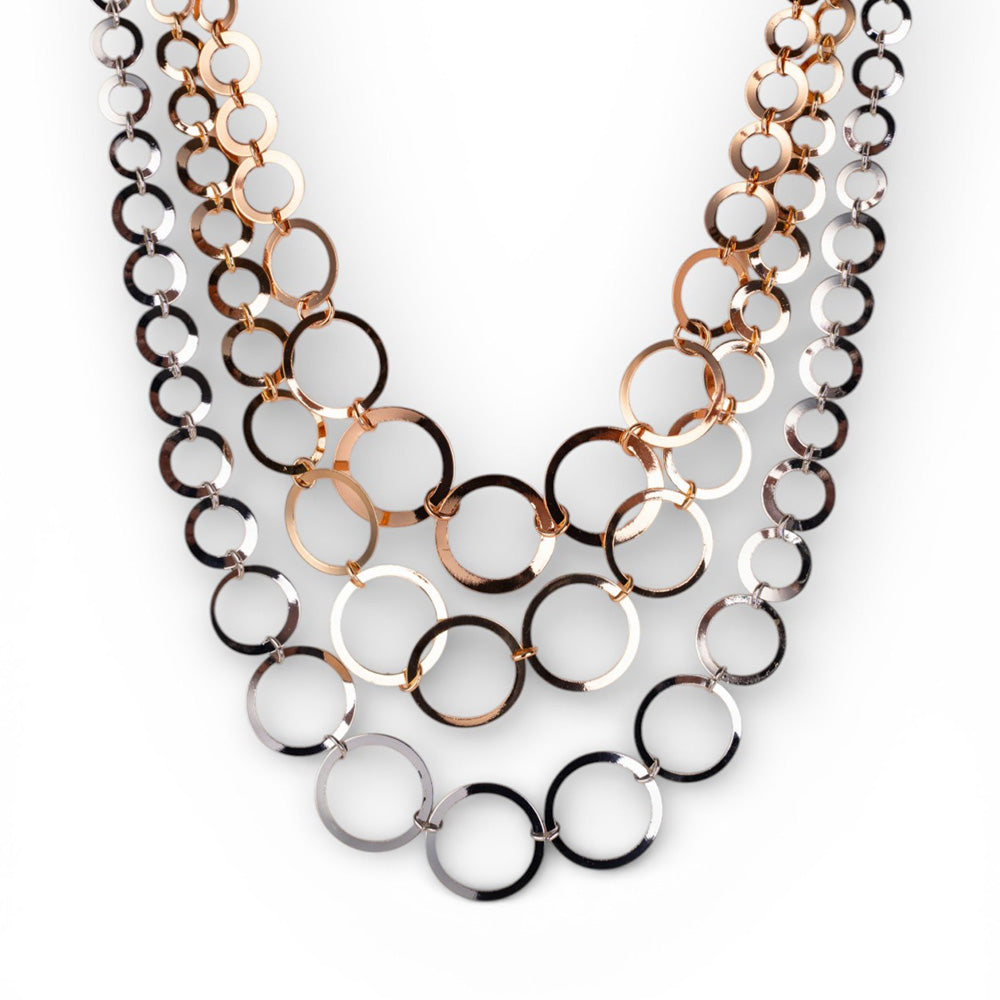 COLLANA GIROCOLLO MULTIFILO CON DISCHI CIRCOLARI