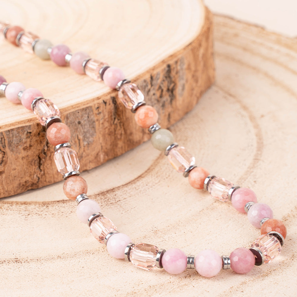 COLLANA GIROCOLLO CON PIETRE NATURALI E ELEMENTI SFACCETTATI