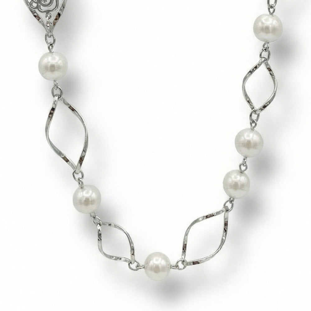 COLLANA LUNGA CON SPIRALI PERLE E ROSE MINIMAL