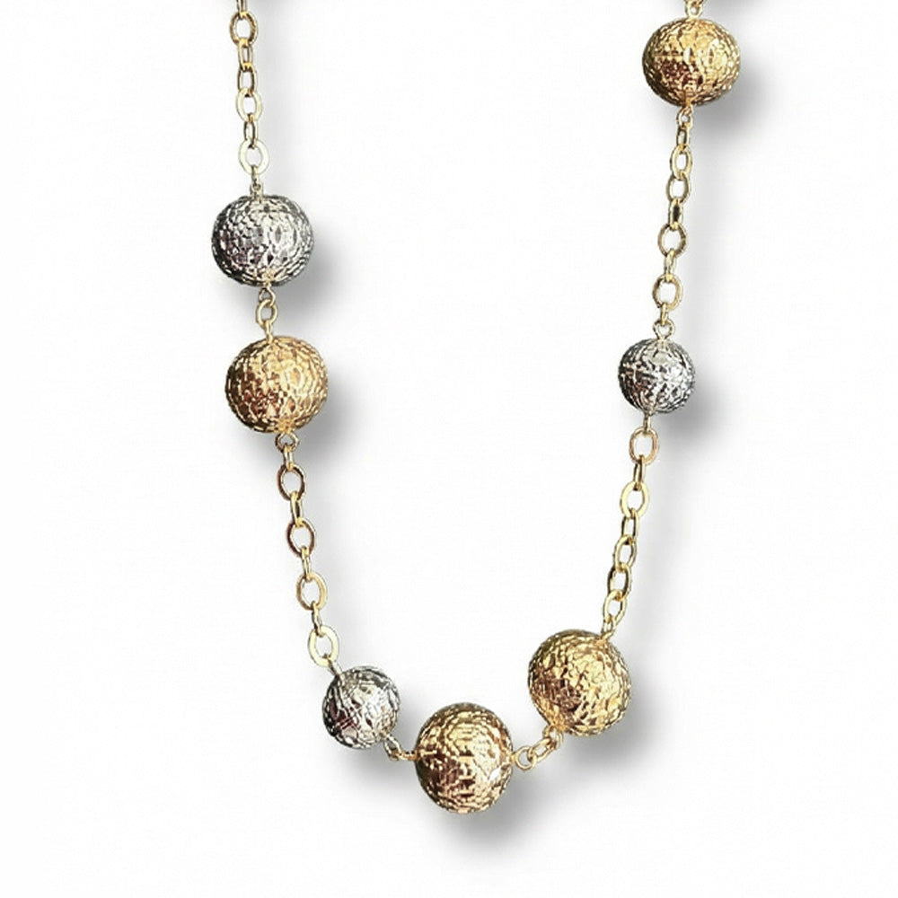 COLLANA LUNGA CON SFERE INTAGLIATE DI DIVERSE GRANDEZZE E COLORI