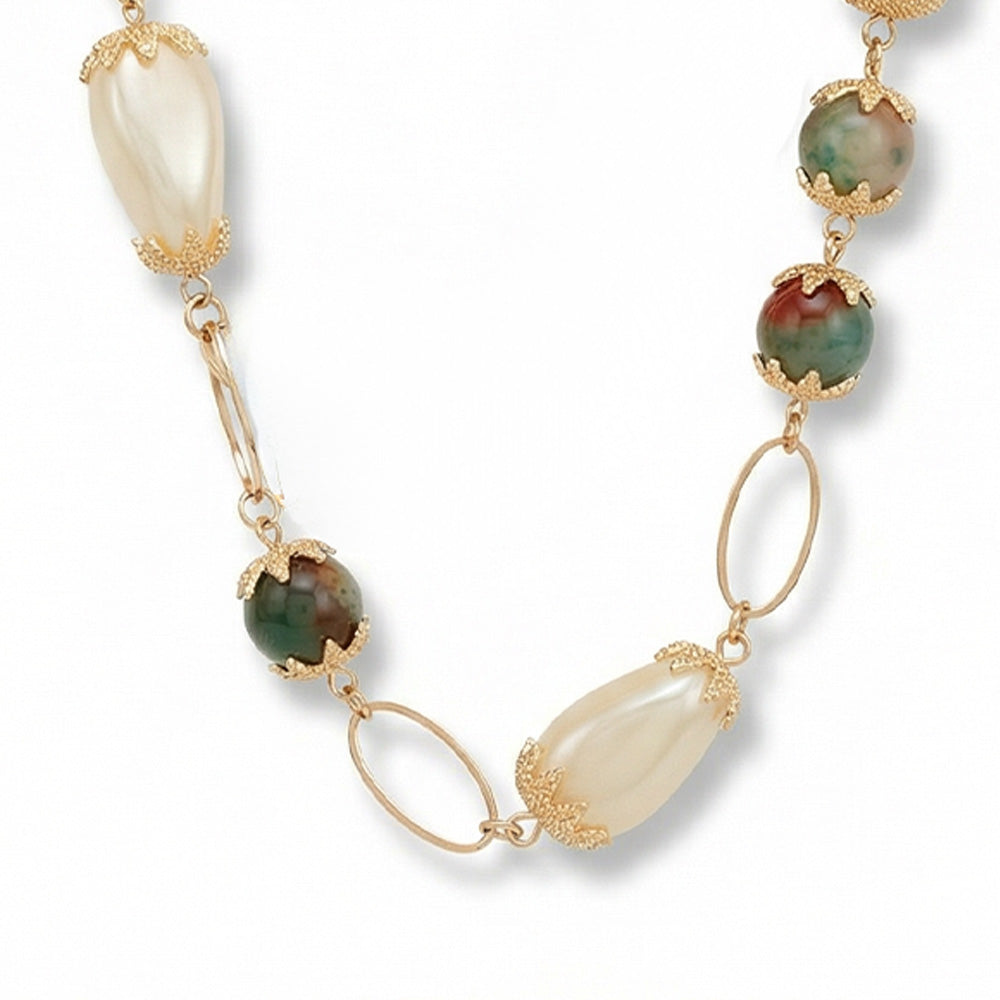 COLLANA LUNGA A DUE FILI CON DICHI PERLE OVALI E SFERE SFUMATE