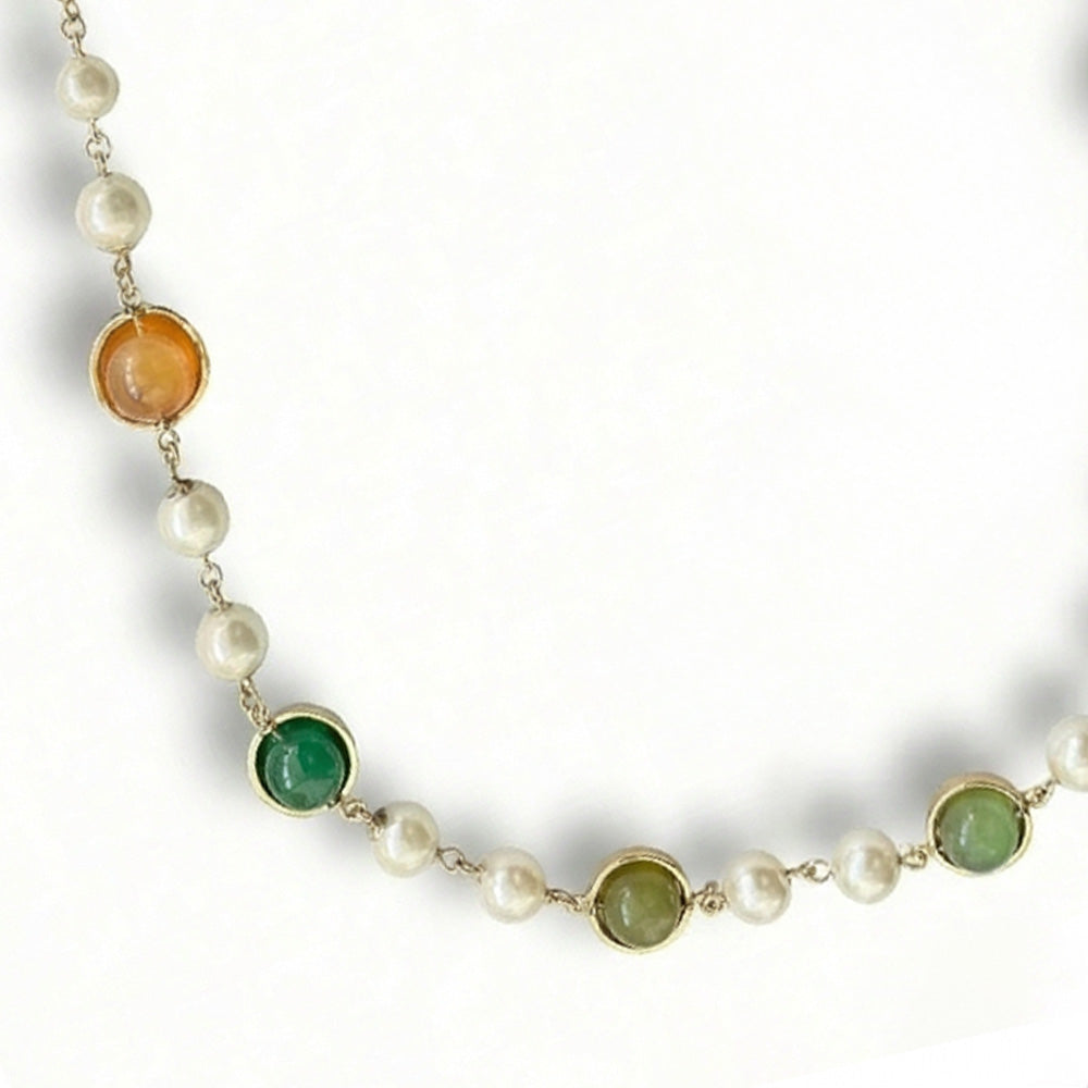 COLLANA LUNGA CON PERLE E SFERE COLORATE MOBILI