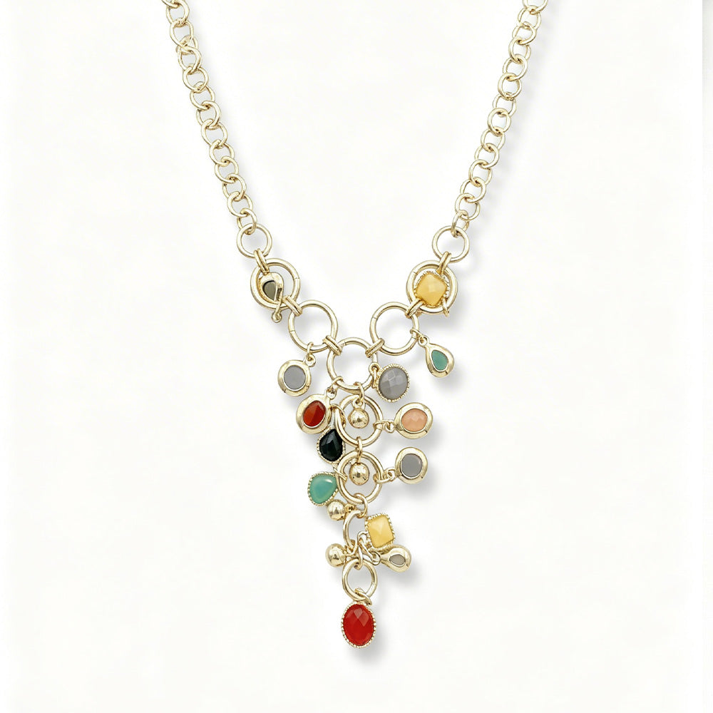 COLLANA LUNGA CON PIETRE PENDENTI DISPOSTE A GRAPPOLO