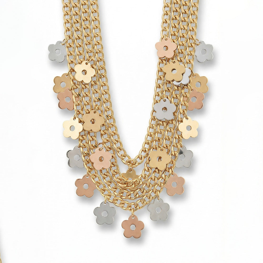 COLLANA MULTIFILO CON MARGHERITE PENDENTI