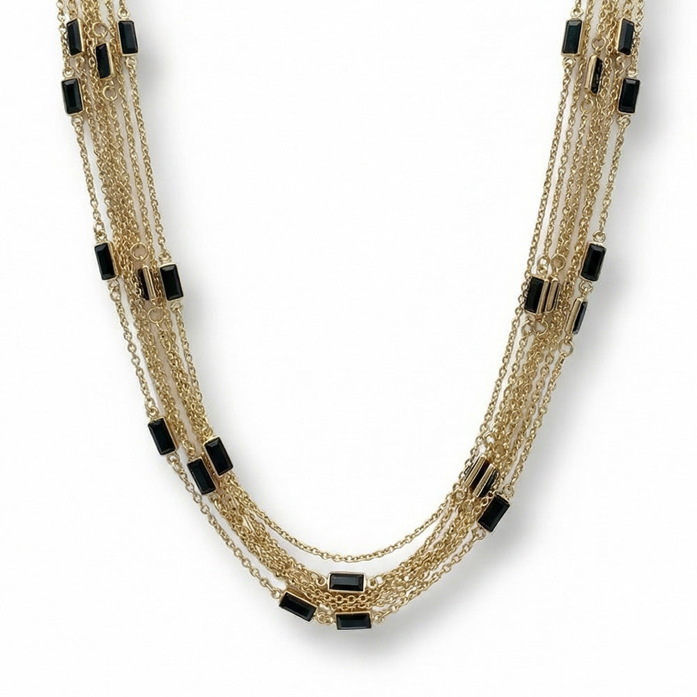 COLLANA LUNGA MULTIFILO CON PIETRE RETTANGOLARI