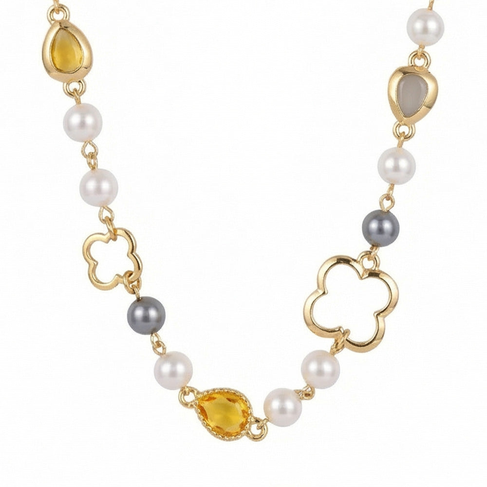 COLLANA LUNGA CON PERLE FIORI E PIETRE COLORATE