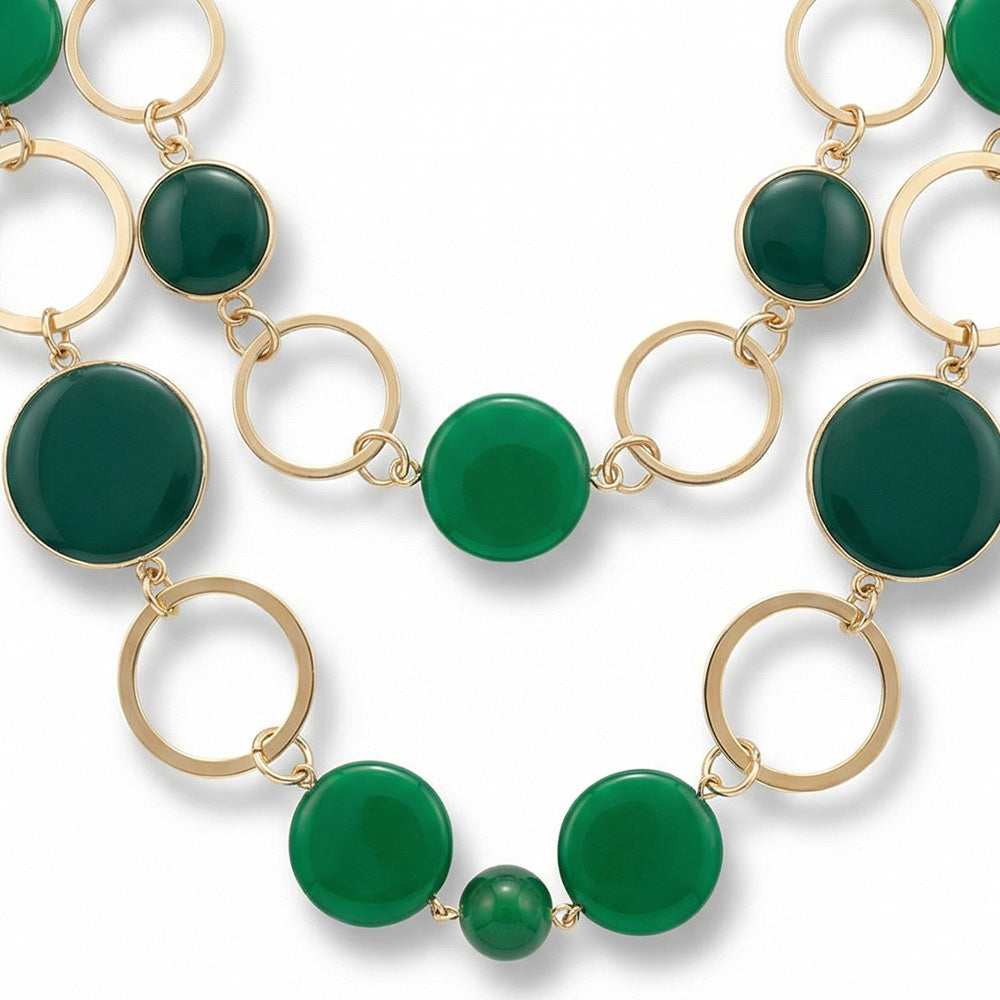 COLLANA LUNGA A DOPPIO FILO CON ELEMENTI CIRCOLARI COLORATI