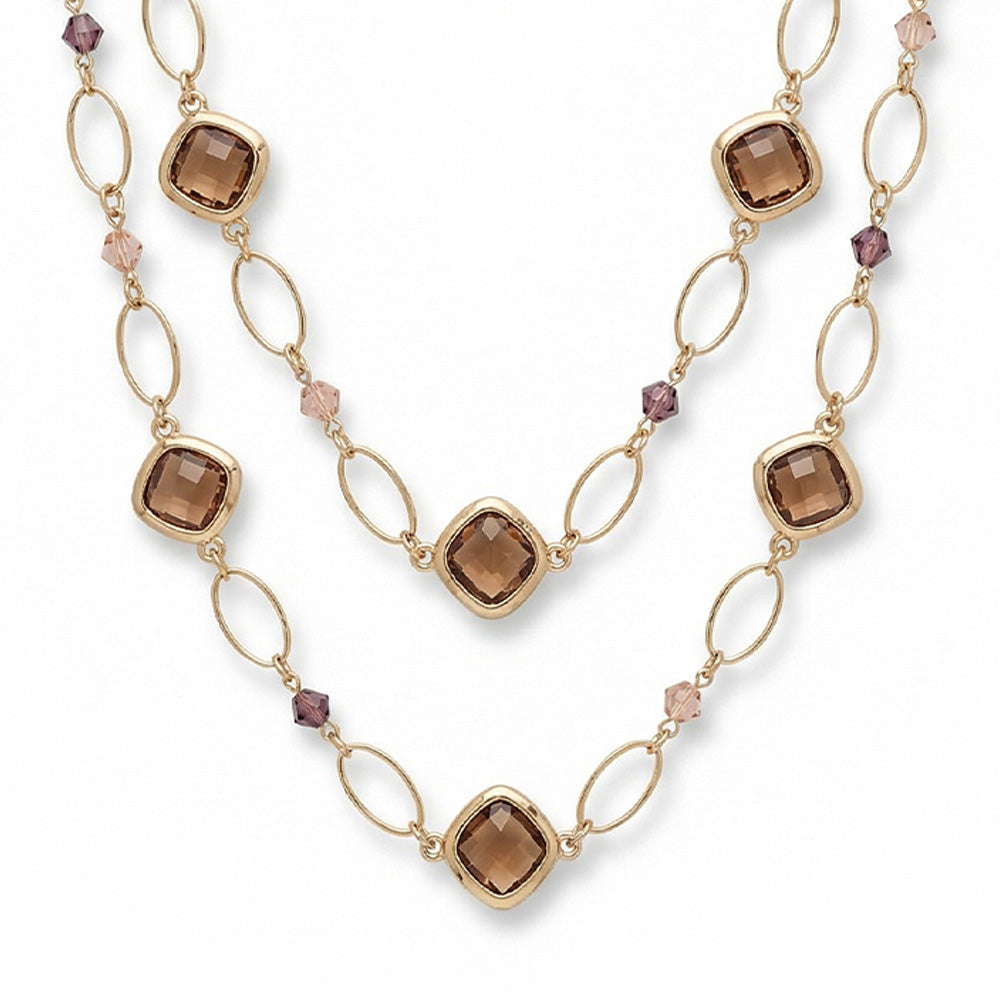 COLLANA LUNGA A DUE FILI CON DISCHI E ELEMENTI QUADRATI IN RESINA