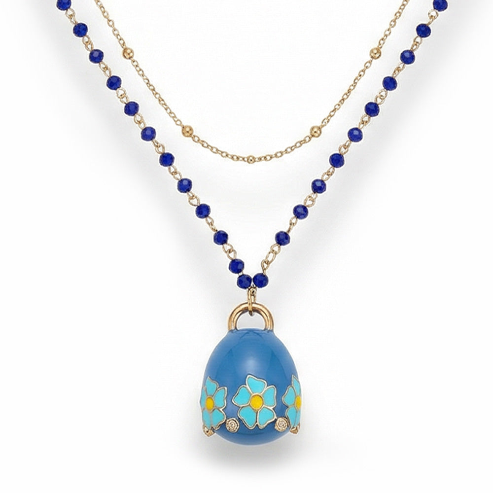 COLLANA LUNGA CON CAMPANELLA PENDENTE E CORNICE DI FIORI