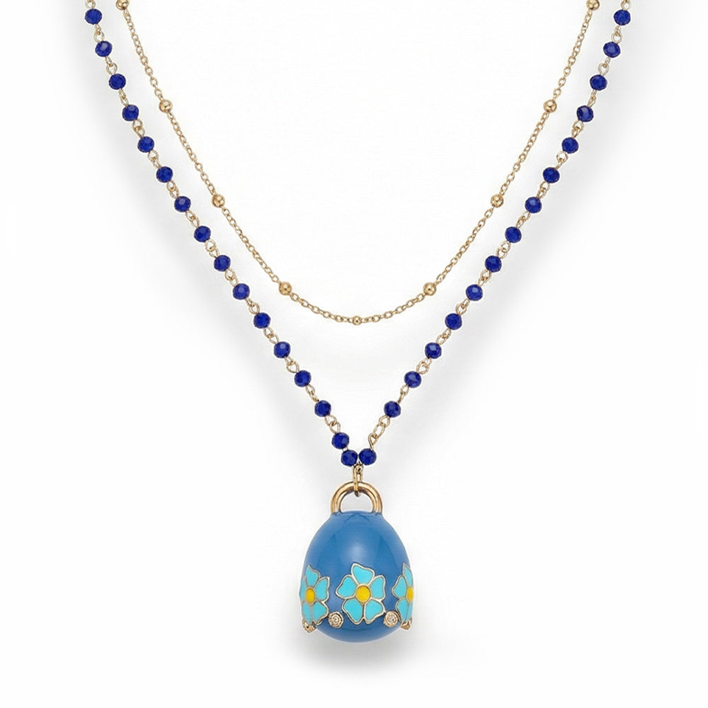 COLLANA LUNGA CON CAMPANELLA PENDENTE E CORNICE DI FIORI