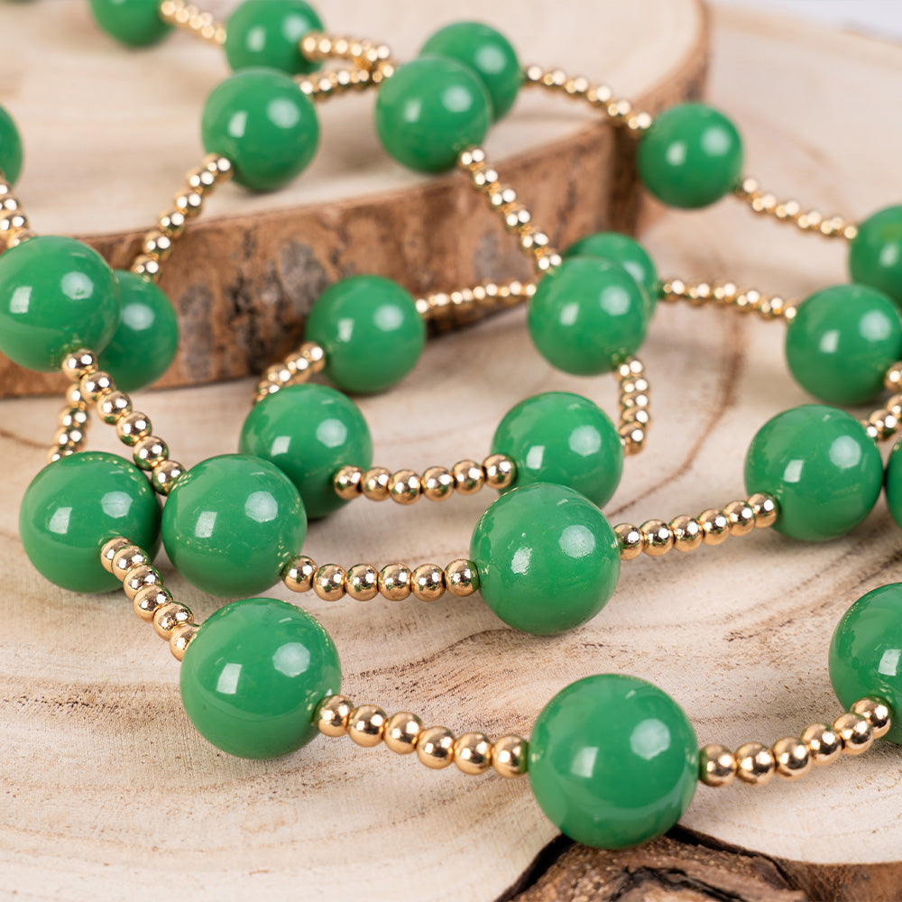 COLLANA LUNGA CON I SFERE COLORATE E PALLINE ORO