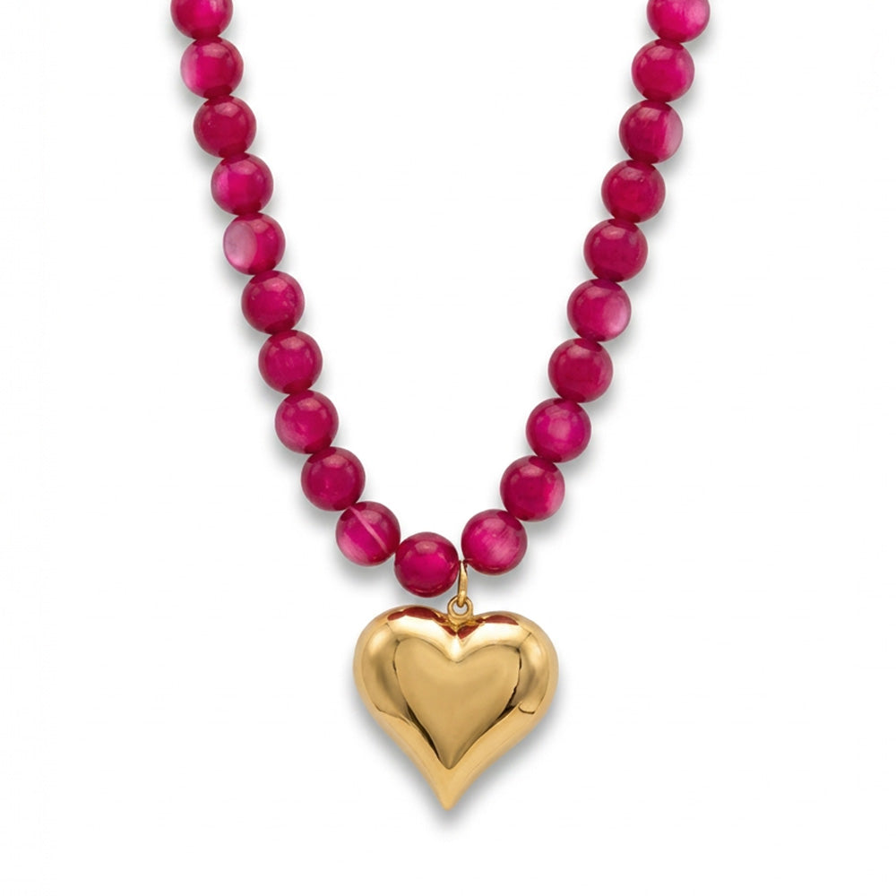 COLLANA GIROCOLLO CON SFERE TAGLIATE E CUORE PENDENTE