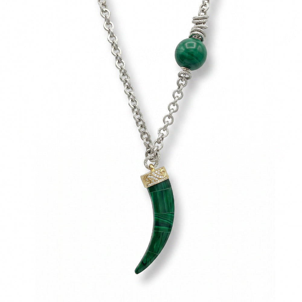 COLLANA CON SFERA E CORNO SQUADRATO PENDENTE