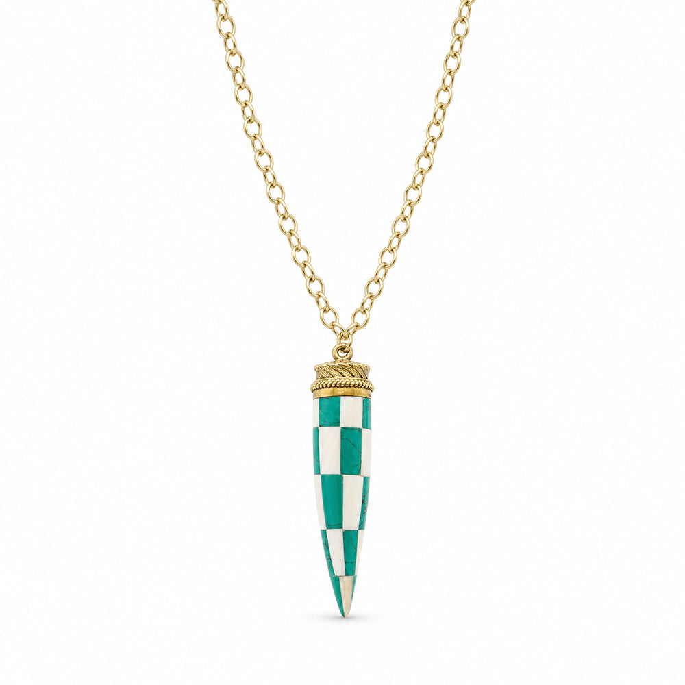 COLLANA LUNGA CON CORNO A SCACCHI