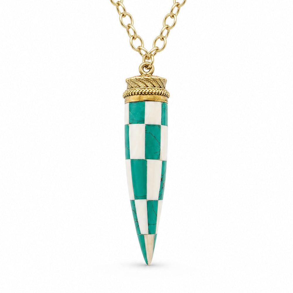 COLLANA LUNGA CON CORNO A SCACCHI