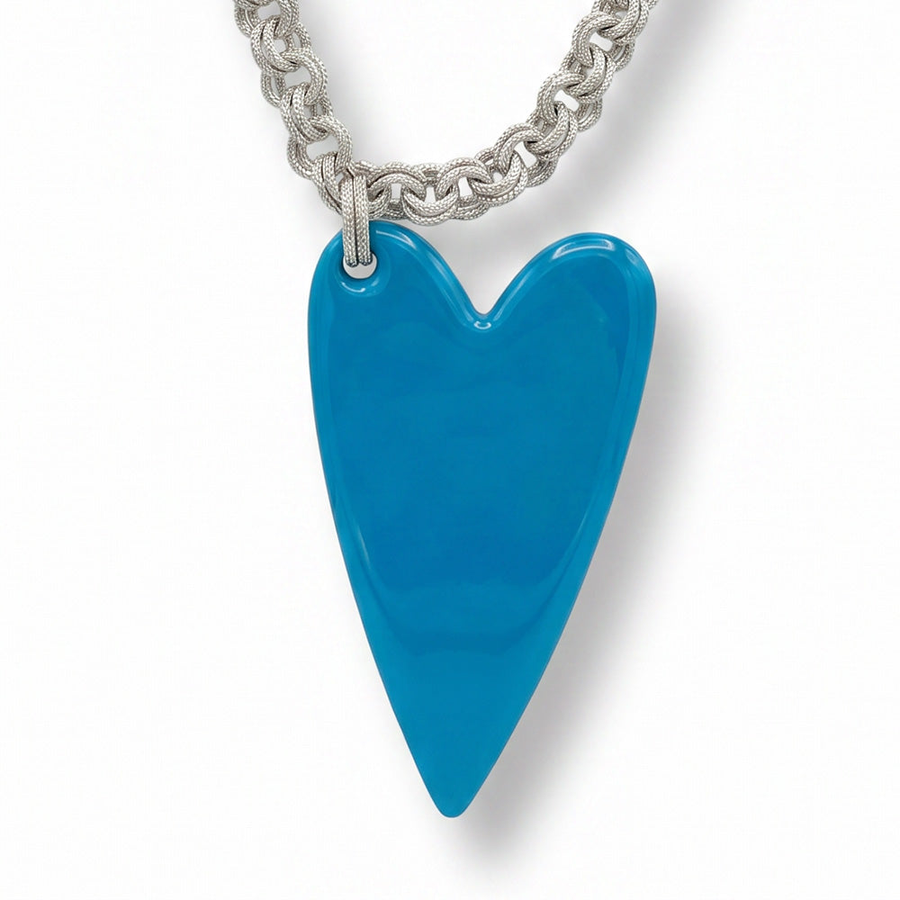 COLLANA LUNGA MAGLIE PUNTINATE E GRANDE CUORE COLORATO