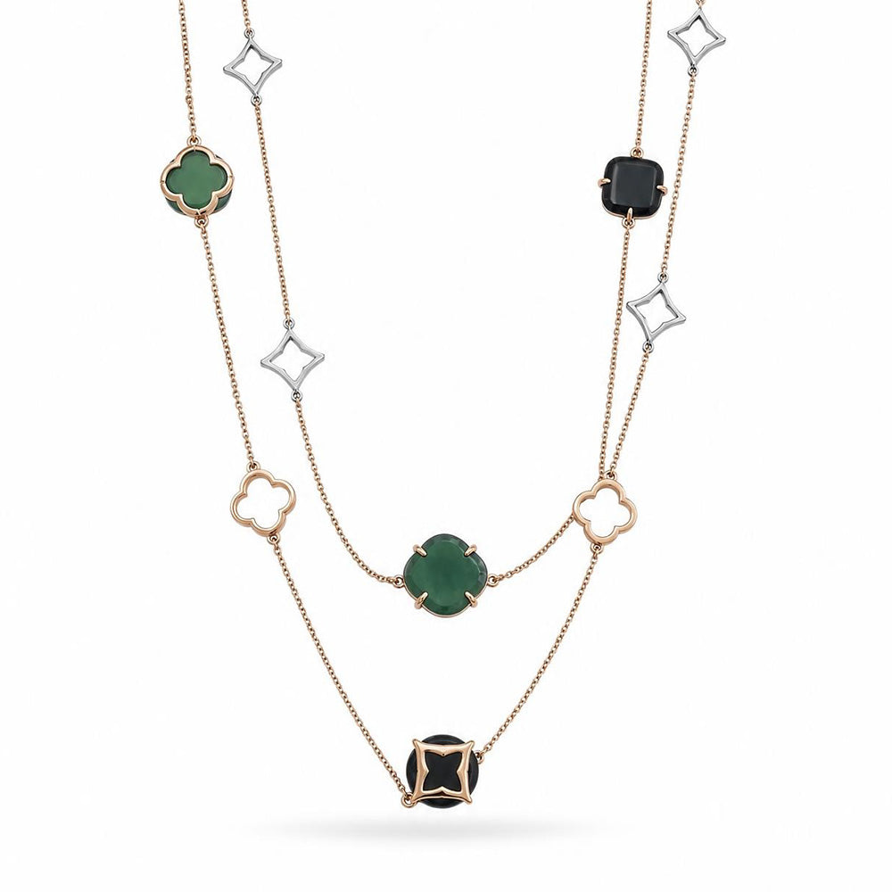 COLLANA CON DECORAZIONE A SFERA E QUADRATE CON PIETRE
