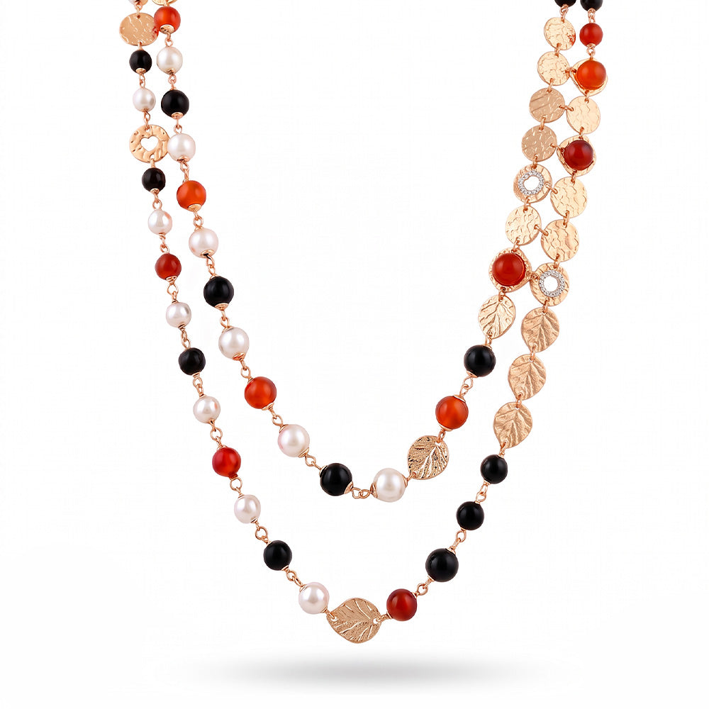 COLLANA ROSELLA CON CUORE E PERLINE SFERICHE