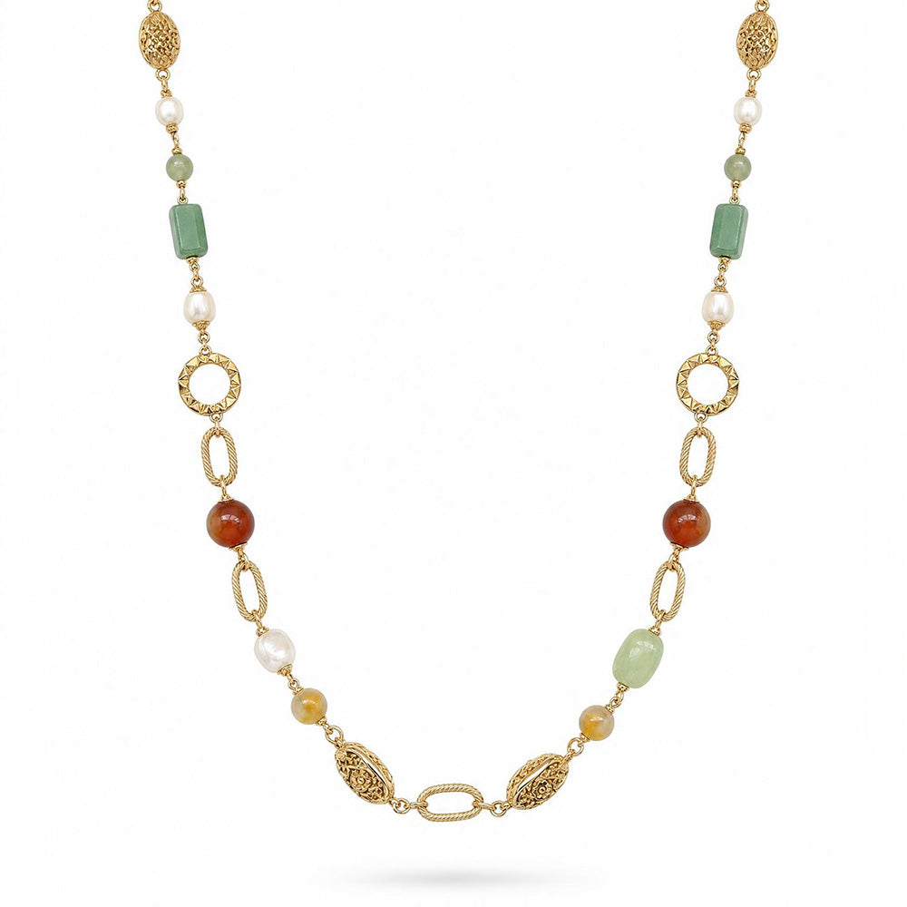 COLLANA LUNGA CON PIETRE E INSERTI IN METALLO