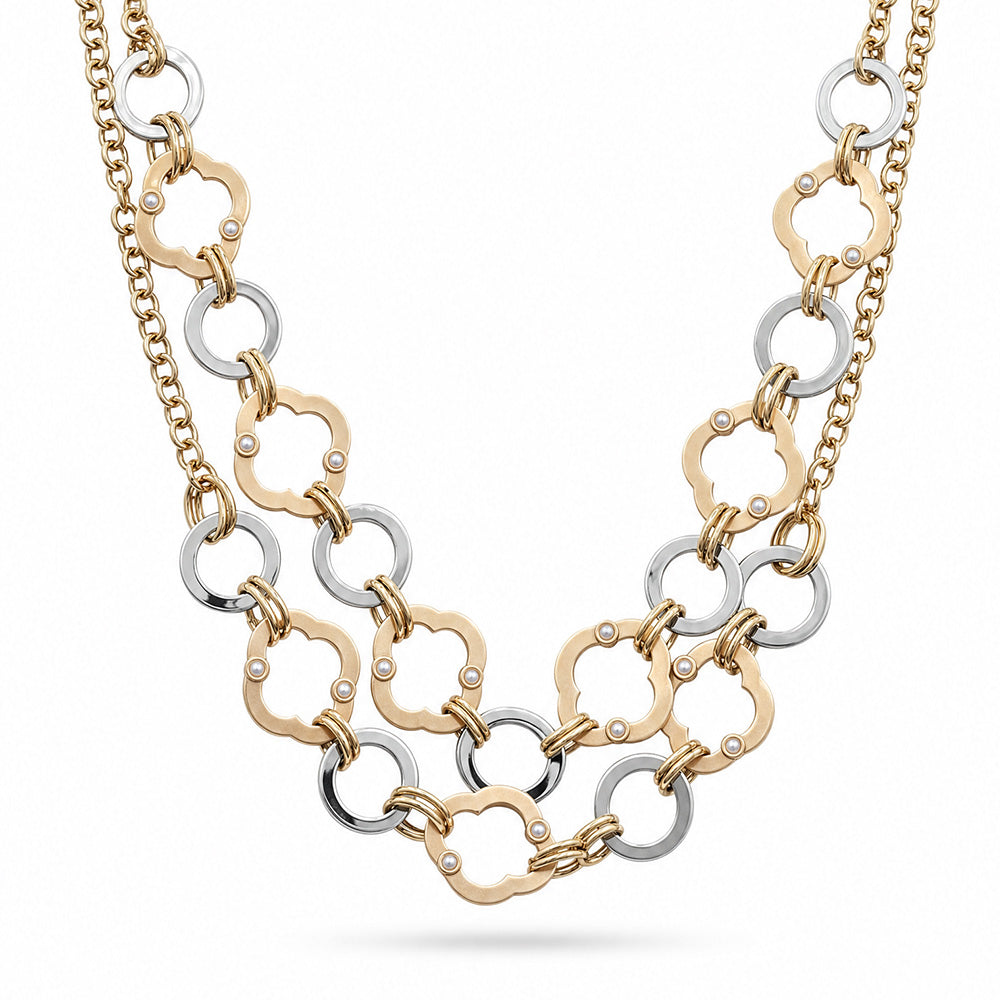 COLLANA CON INSERTI LUCIDI E SATINATI E PERLE