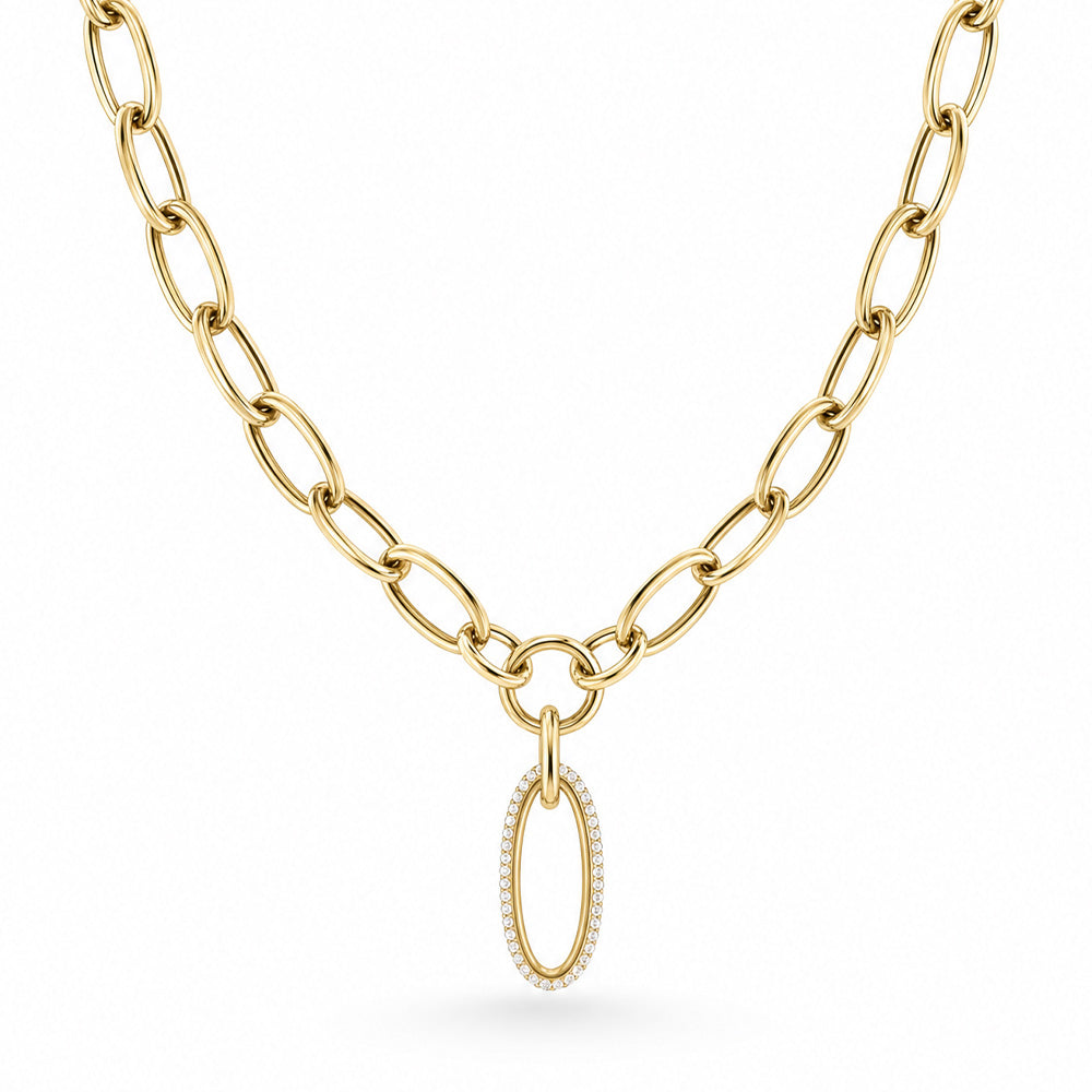 COLLANA GIROCOLLO MODERNA CON ANELLI A MAGLIA LARGA E STRASS