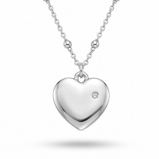 COLLANA A MAGLIA FINE CON PERLINE SFERICHE E PENDENTE A FORMA DI CUORE