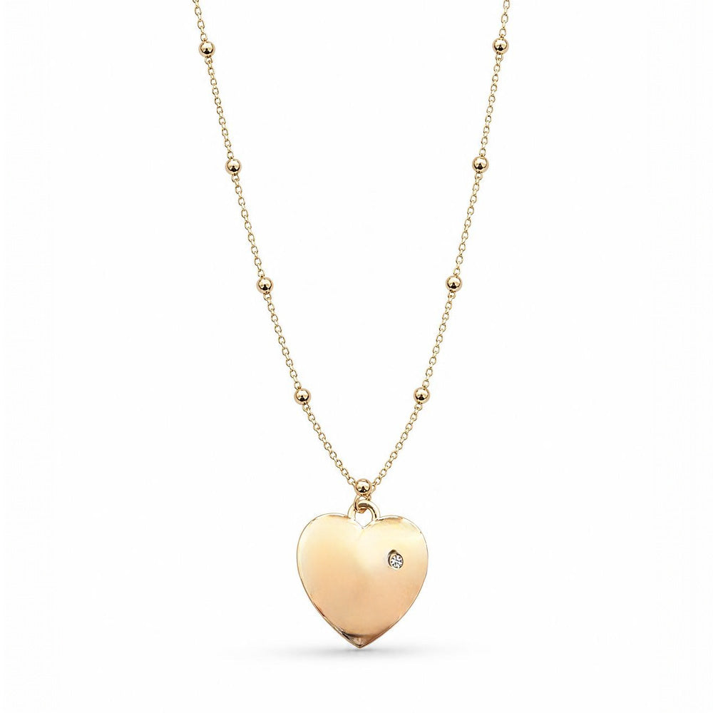 COLLANA A MAGLIA FINE CON PERLINE SFERICHE E PENDENTE A FORMA DI CUORE