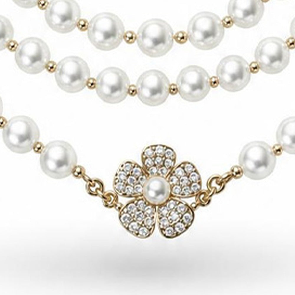 COLLANA CLASSICA A PERLE CON CERCHI E FIORI CON STRASS