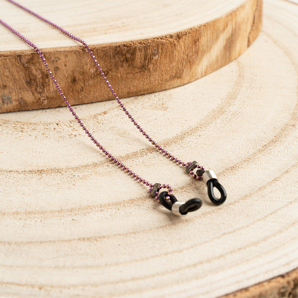 CATENA PER OCCHIALI FINA CON PALLINE SIMIL ROSARIO