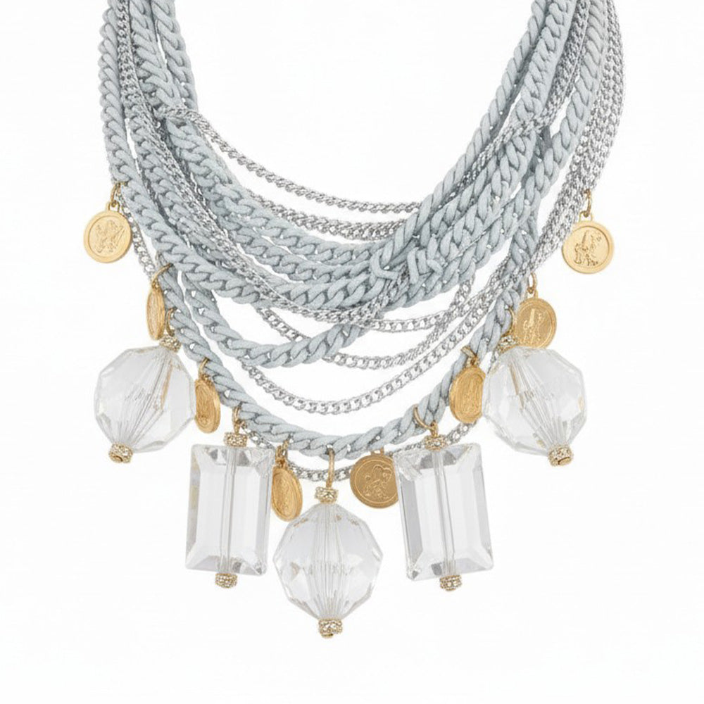 COLLANA GIROCOLLO MULTIFILO CON MONETE PENDENTI