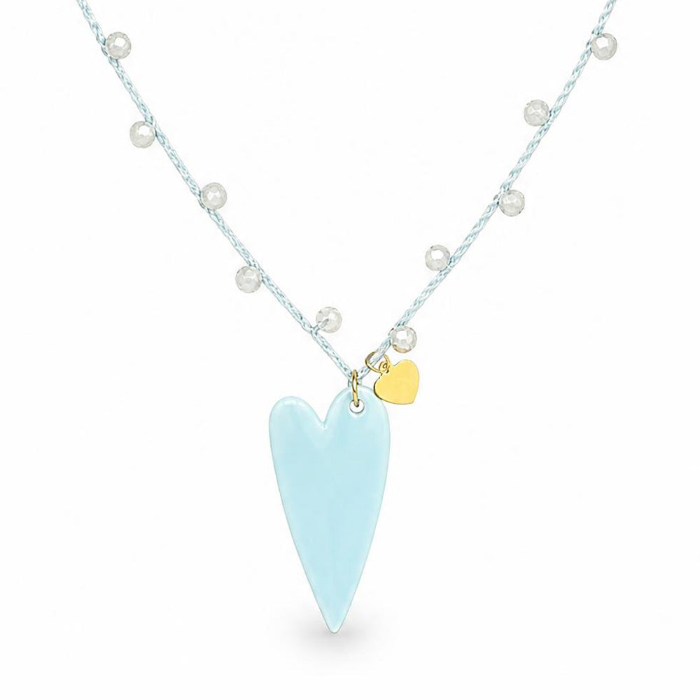 COLLANA LUNGA DI FILO E PERLINE CON CUORE PENDENTE