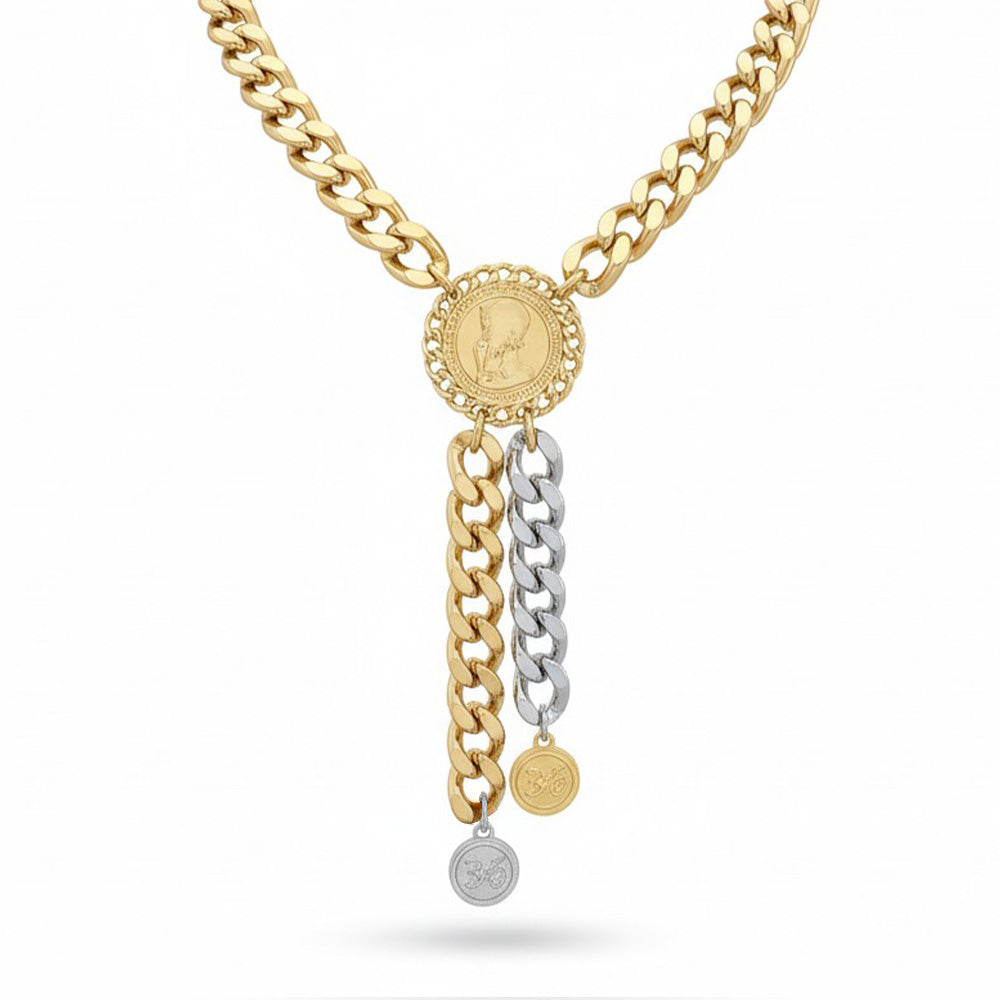 COLLANA GIROCOLLO CON CATENA BICOLORE PENDENTE