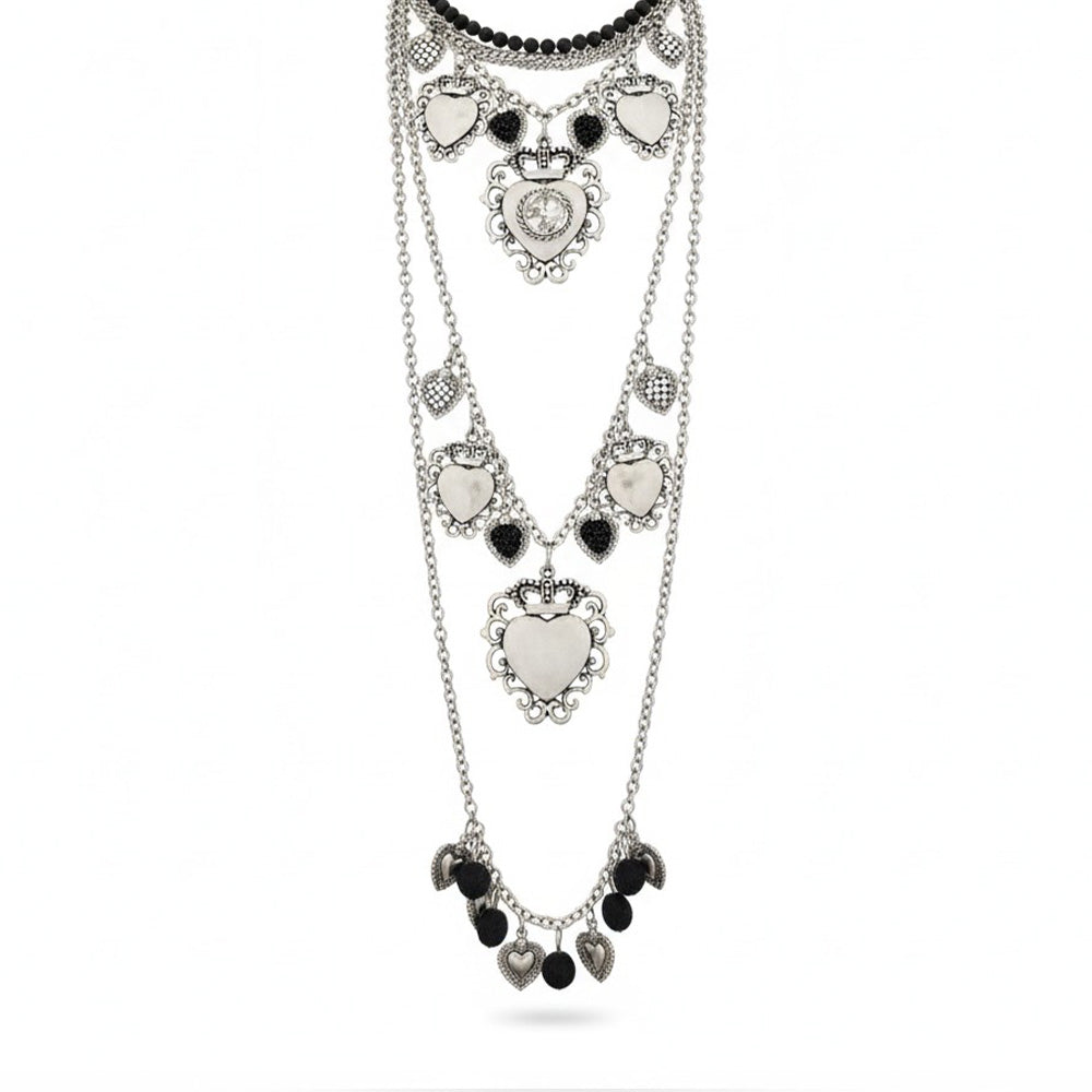 COLLANA LUNGA MULTIFILO CON CUORI SACRI PENDENTI