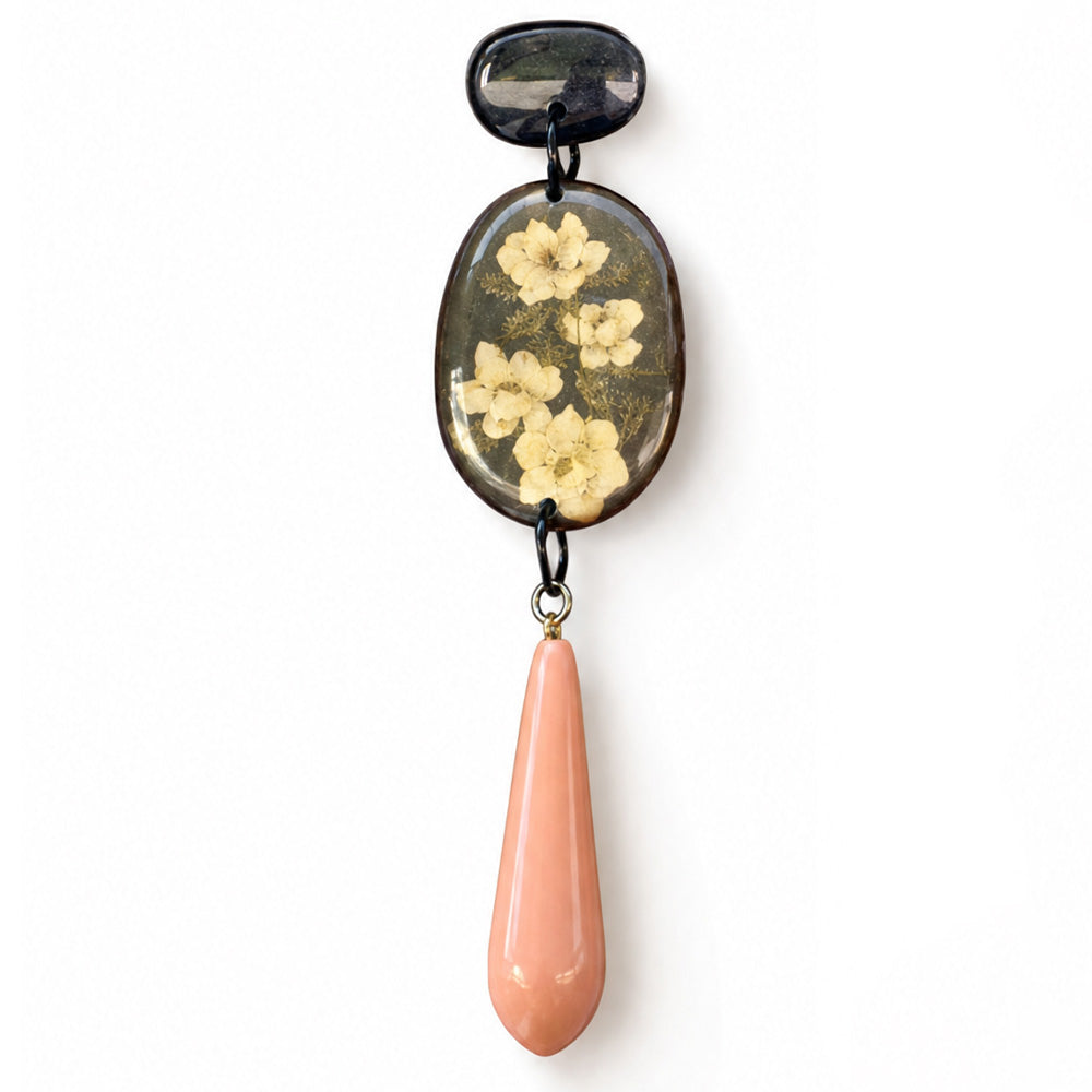 ORECCHINI ASIMMETRICI PENDENTI CON FIORI E GOCCIA