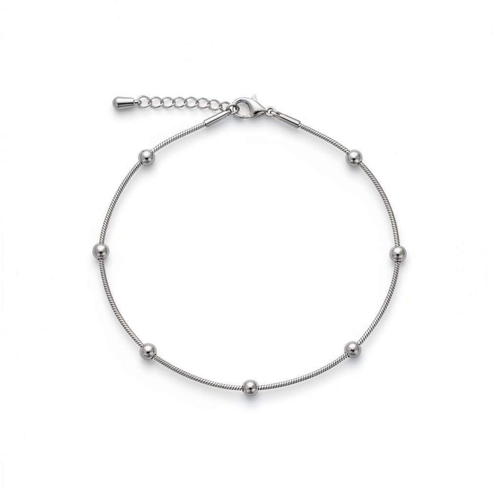 Bracciale Fanatikerie modello rosario in catena coda di topo color argento con palline decorative e chiusura regolabile
