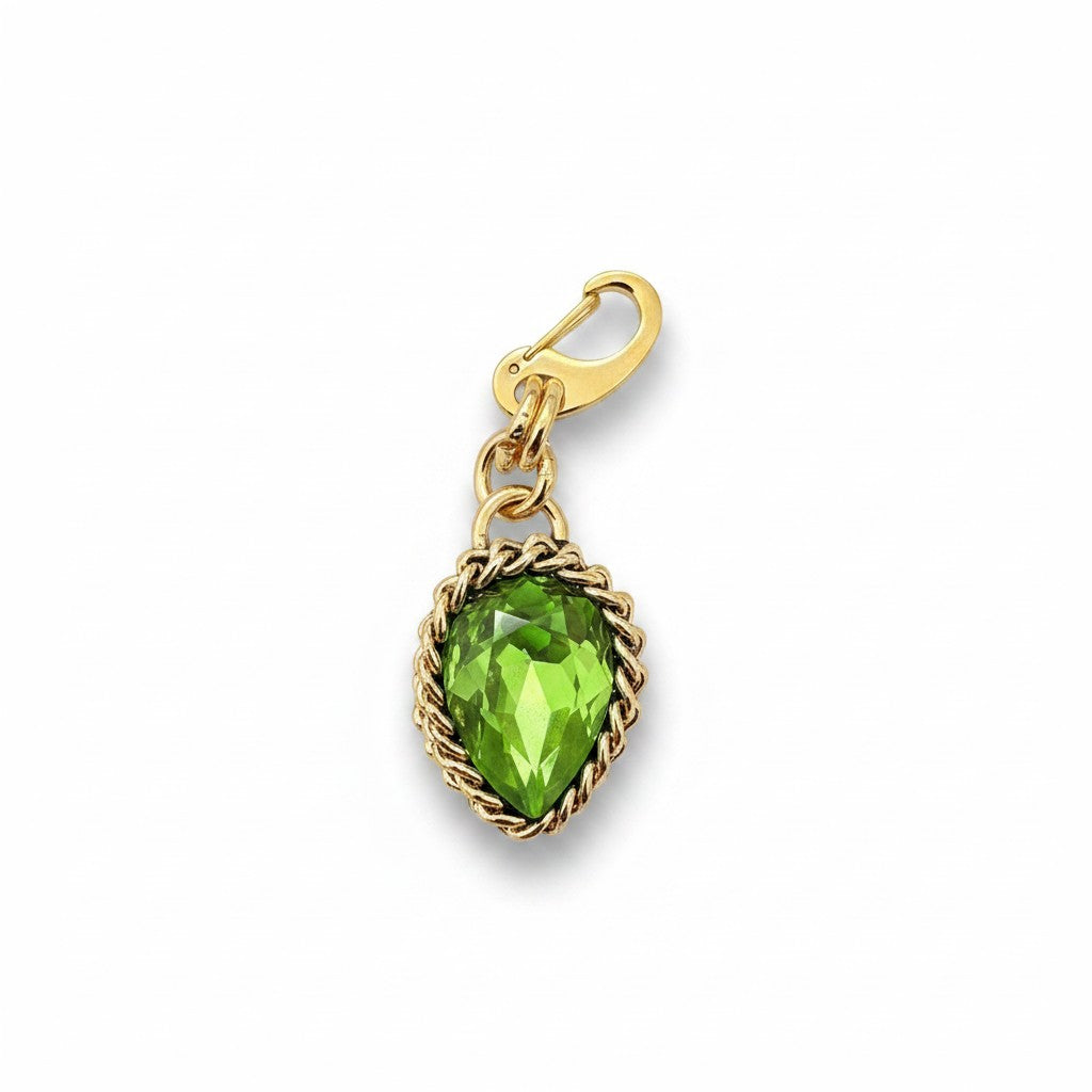 Charm Fanatikerie a forma di goccia verde con cornice dorata a catena e gancio a moschettone