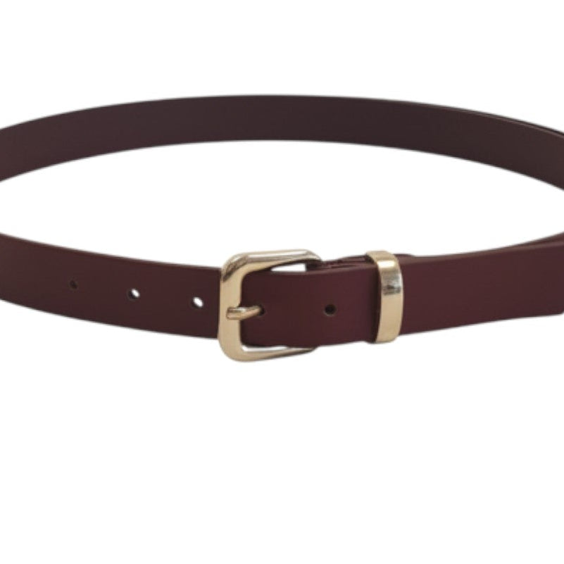 Cintura Fanatikerie in ecopelle color bordeaux con fibbia quadrata dorata, altezza 3 cm