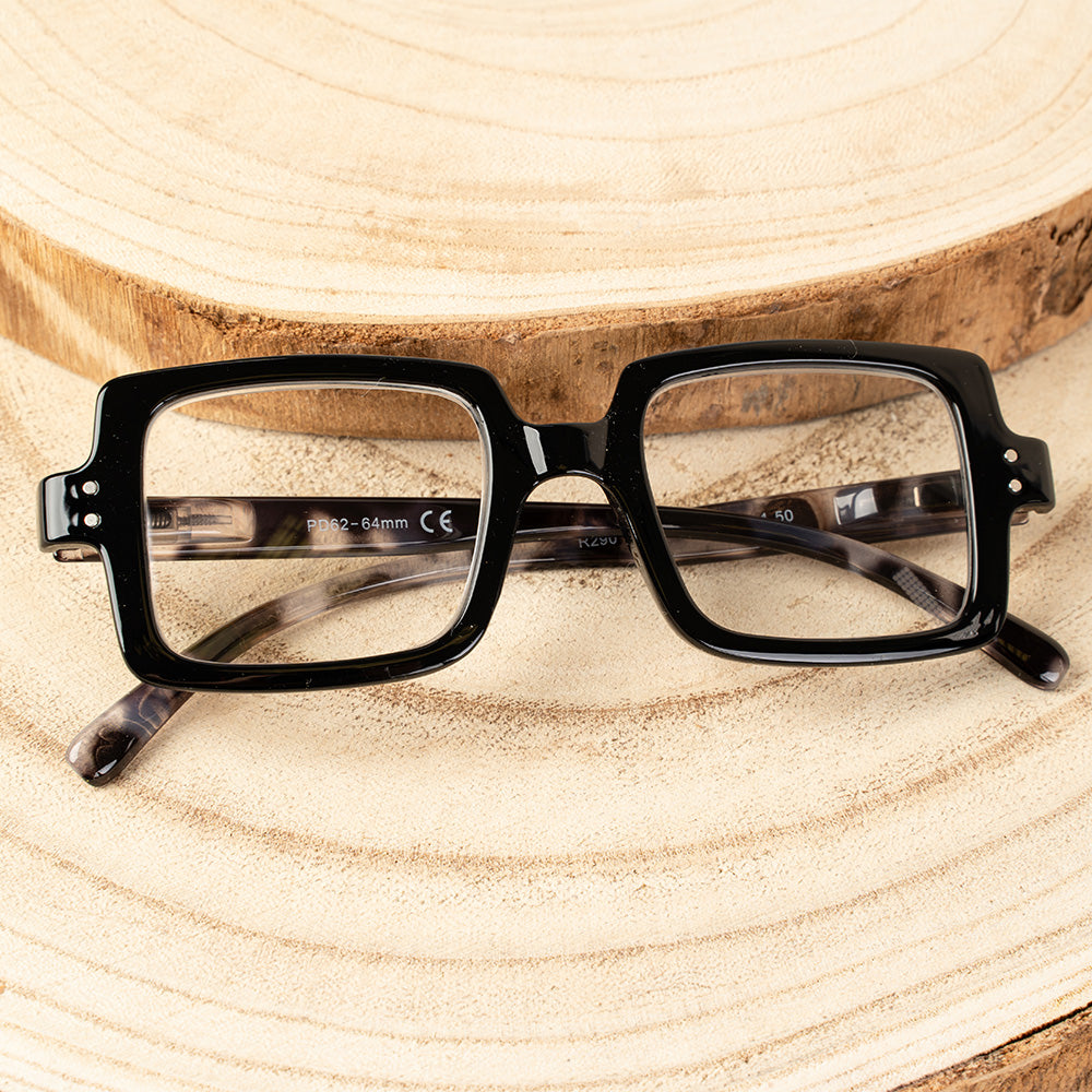 OCCHIALI DA VISTA GRADUATI QUADRATI CON STECCHE A CONTRASTO