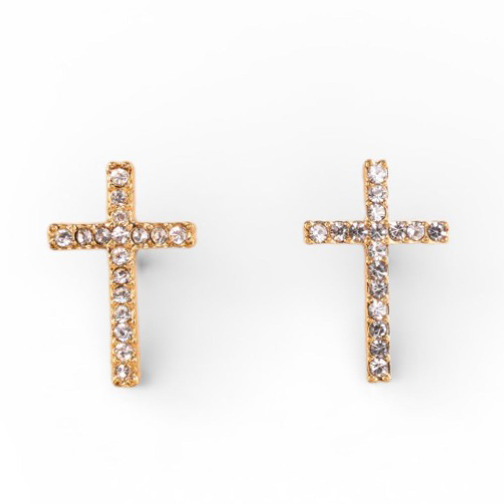 ORECCHINI A LOBO A FORMA DI CROCE CON STRASS