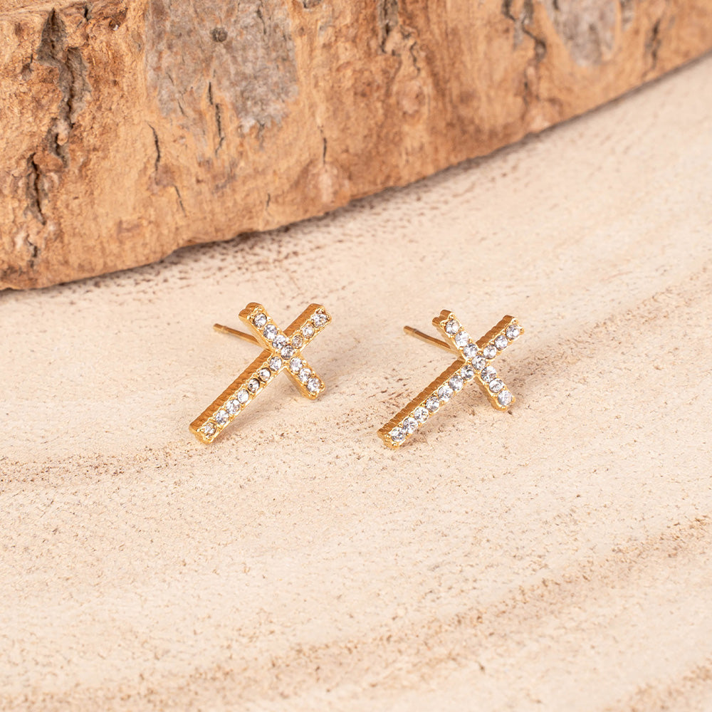 ORECCHINI A LOBO A FORMA DI CROCE CON STRASS