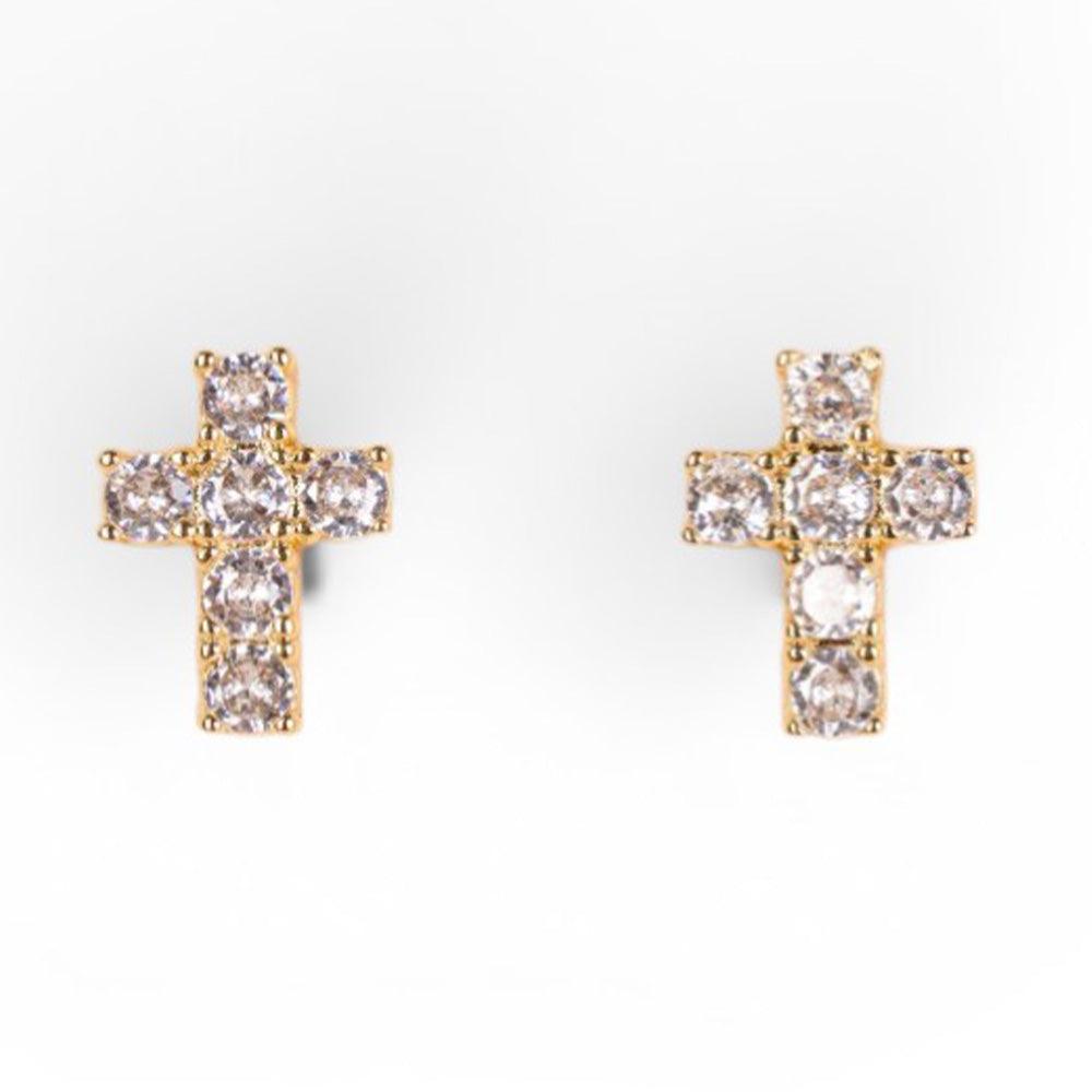 CROSS AND RHINESTONE STUD EARRINGS